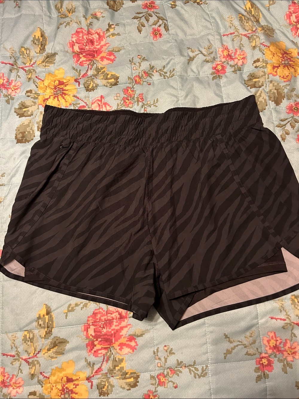 Avia Women's Black Zebra-Print Athletic Shorts with Elastic Waist
